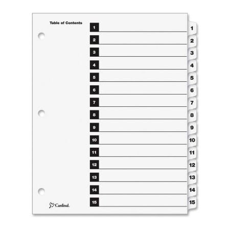 Cardinal Brands Cardinal OneStep Printable T.O.C. Divider, Printed 1, 15, 9"x11", 15 Tabs, White/White 61513CB